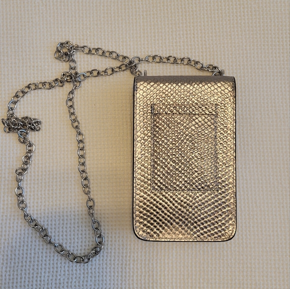 NWOT Lauren Ralph Lauren Silver Crossbody Chain Snakeskin Embossed Phone Purse - Picture 3 of 5
